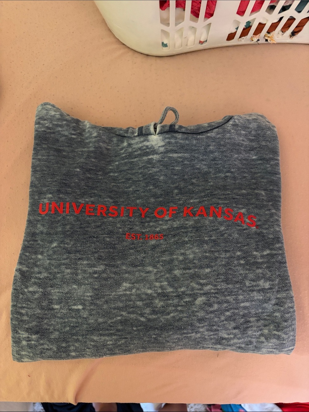 University of Kansas Heathered Blue Sweatshirt with Red Logo